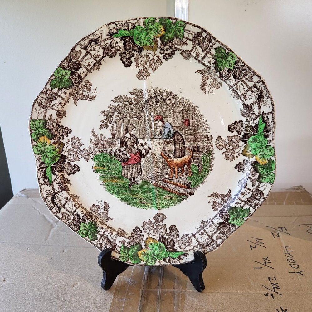 SPODE COPELAND SPODE'S BYRON SANDWICH PLATE IRONSTONE PLATTER BROWN +WHITE GUC